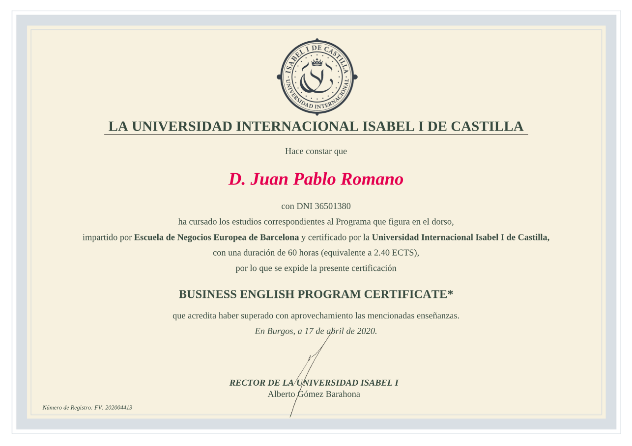 Business English Program Certificate
